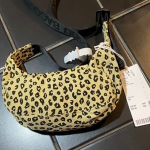 BAGGU mini nylon crescent bag in honey leopard NWT